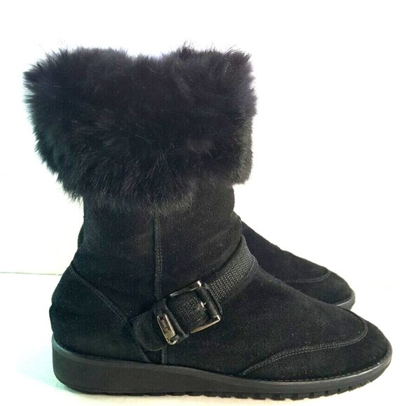 Stuart Weitzman Mid Calf Black Suede Waterproof Boots Size 7.5 - Picture 2 of 8